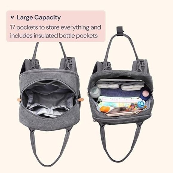 BabbleRoo Gray Diaper Bag Backpack Changing Pad Stroller Straps Pacifier Case - Picture 5 of 11